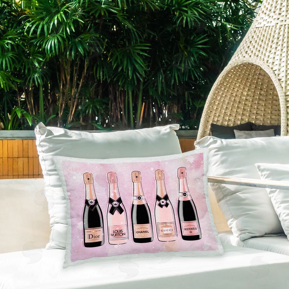 Martina Pavlova Glam Pink Champagne Outdoor Quick-Dry Polyester Printed Throw Pillow in Back Yard