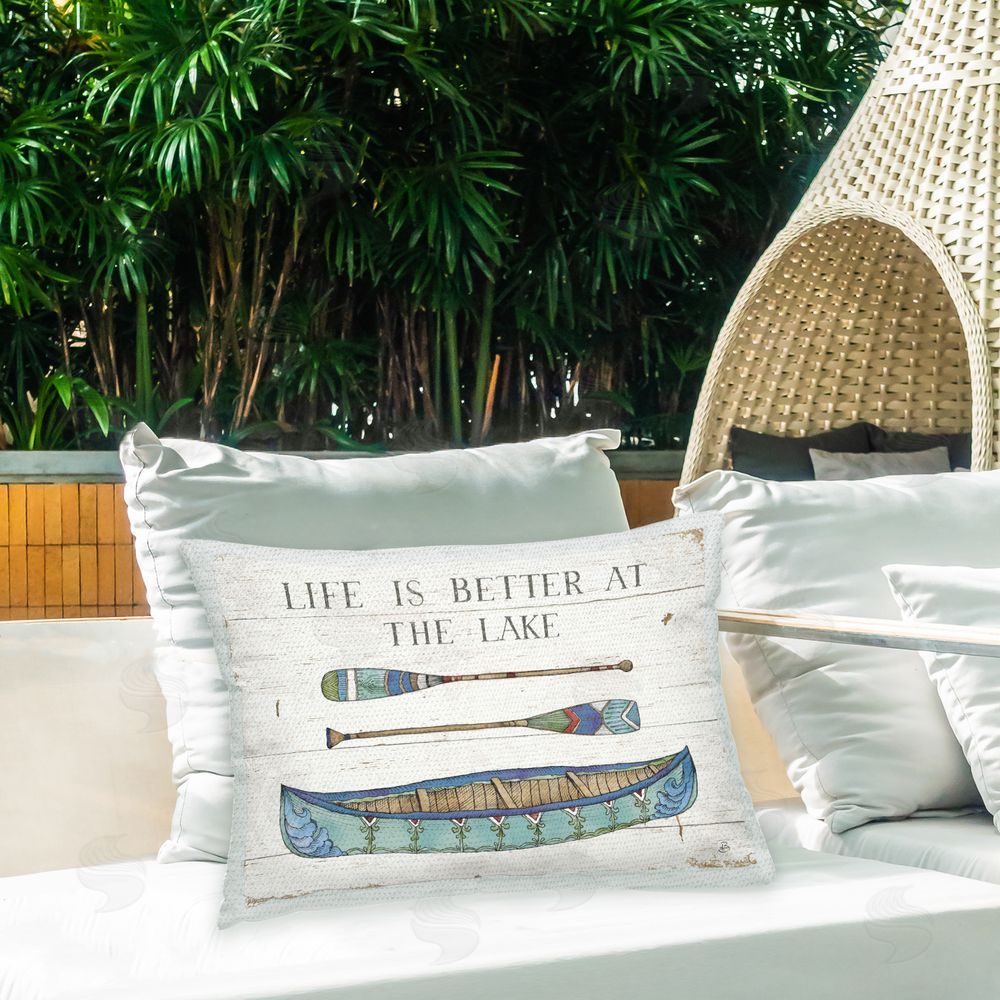 Daphne Brissonnet Rustic Lake Canoe Outdoor Quick-Dry Polyester Printed Throw Pillow in Back Yard