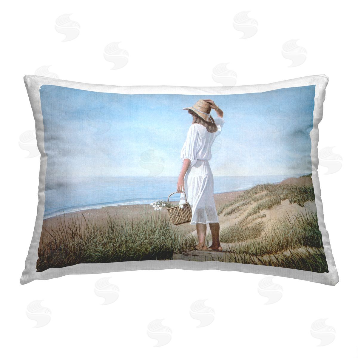 Tom Mielko Girl At Beach Coast Printed Plush Polyester Throw Pillow
