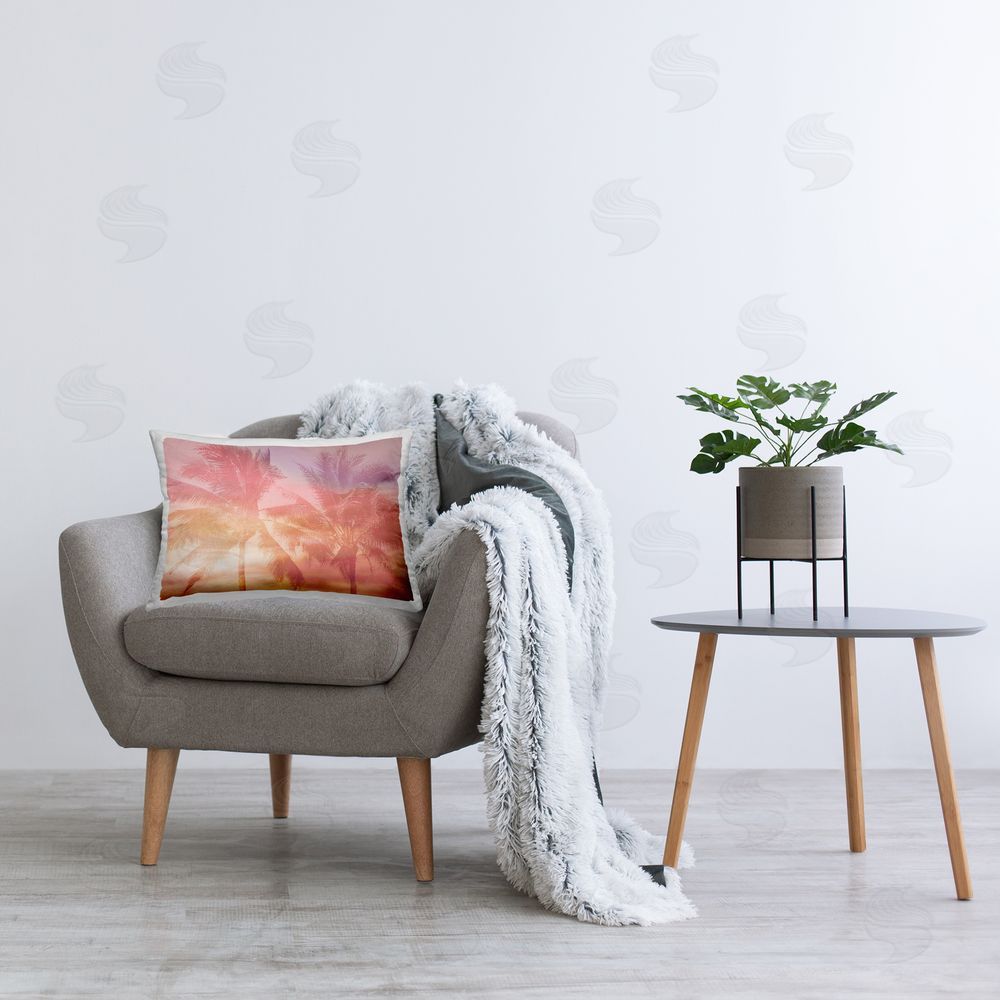 Mia Jensen Tropical Palms Sunrise Printed Plush Polyester Throw Pillow On Chair