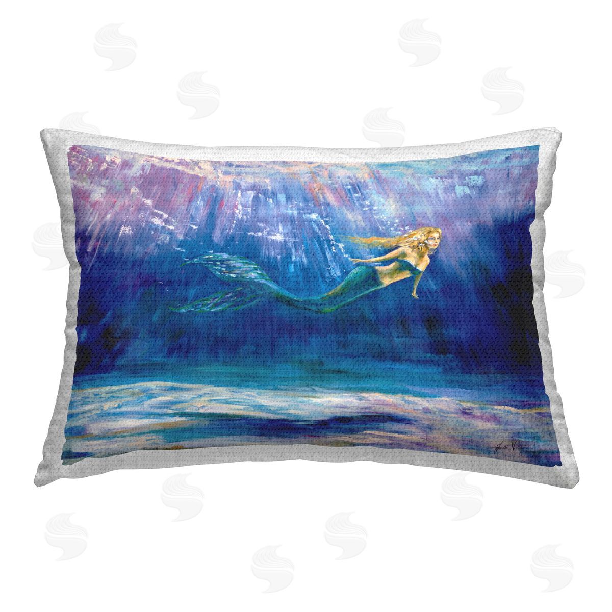 Jeanette Vertentes Mermaid Underwater Scene Outdoor Quick-Dry Polyester Printed Throw Pillow