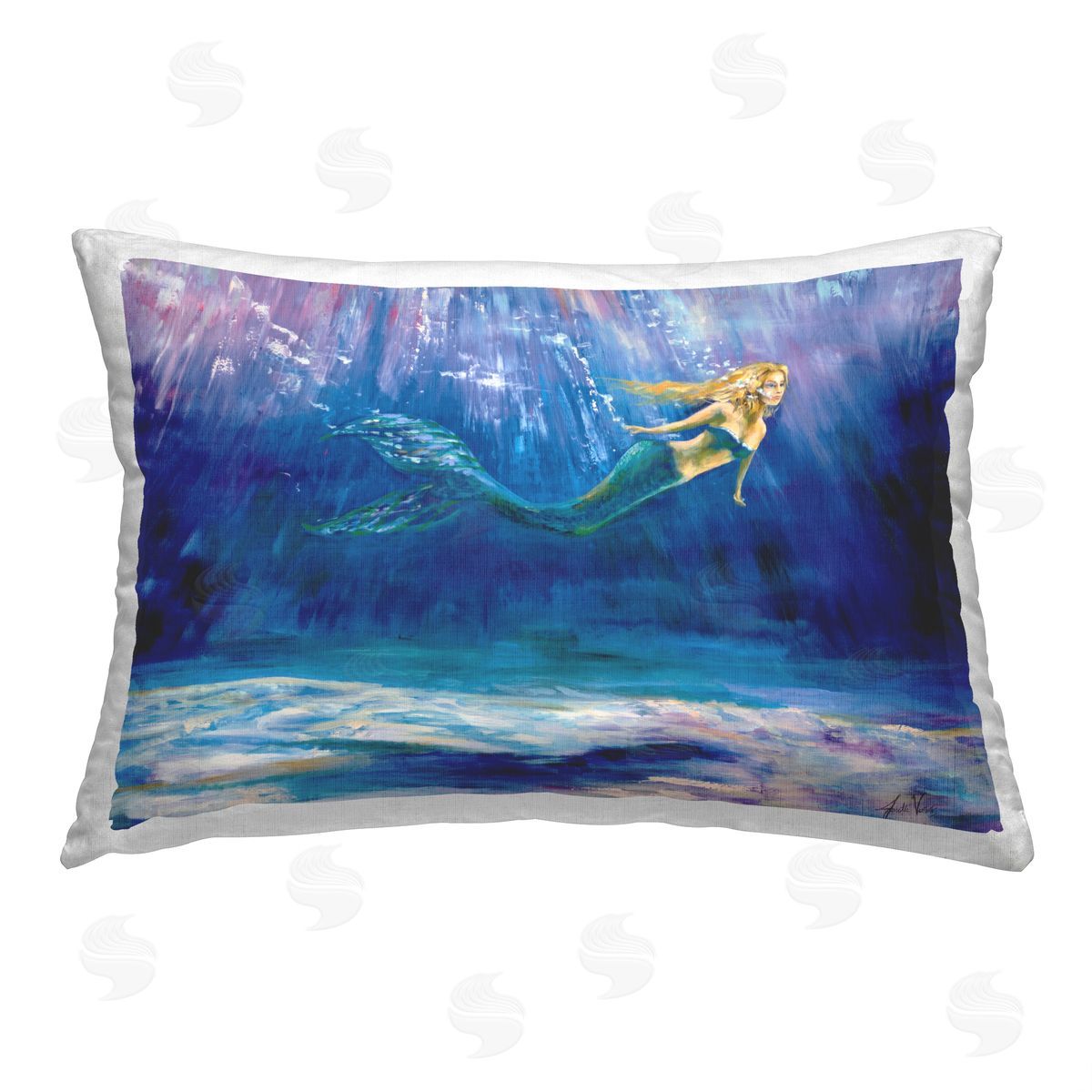 Jeanette Vertentes Mermaid Underwater Scene Printed Plush Polyester Throw Pillow