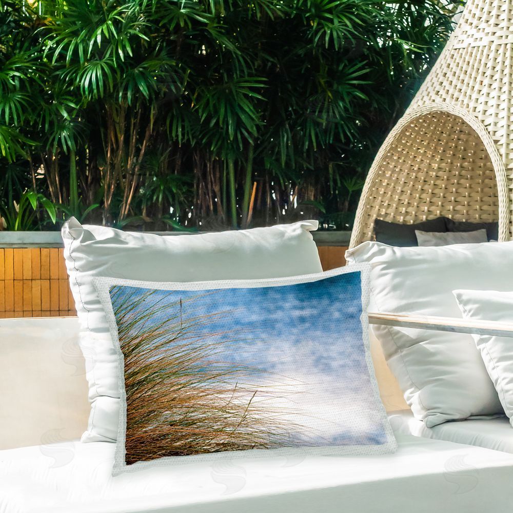 Mary Lou Johnson Beach Grass Scene Outdoor Quick-Dry Polyester Printed Throw Pillow in Back Yard