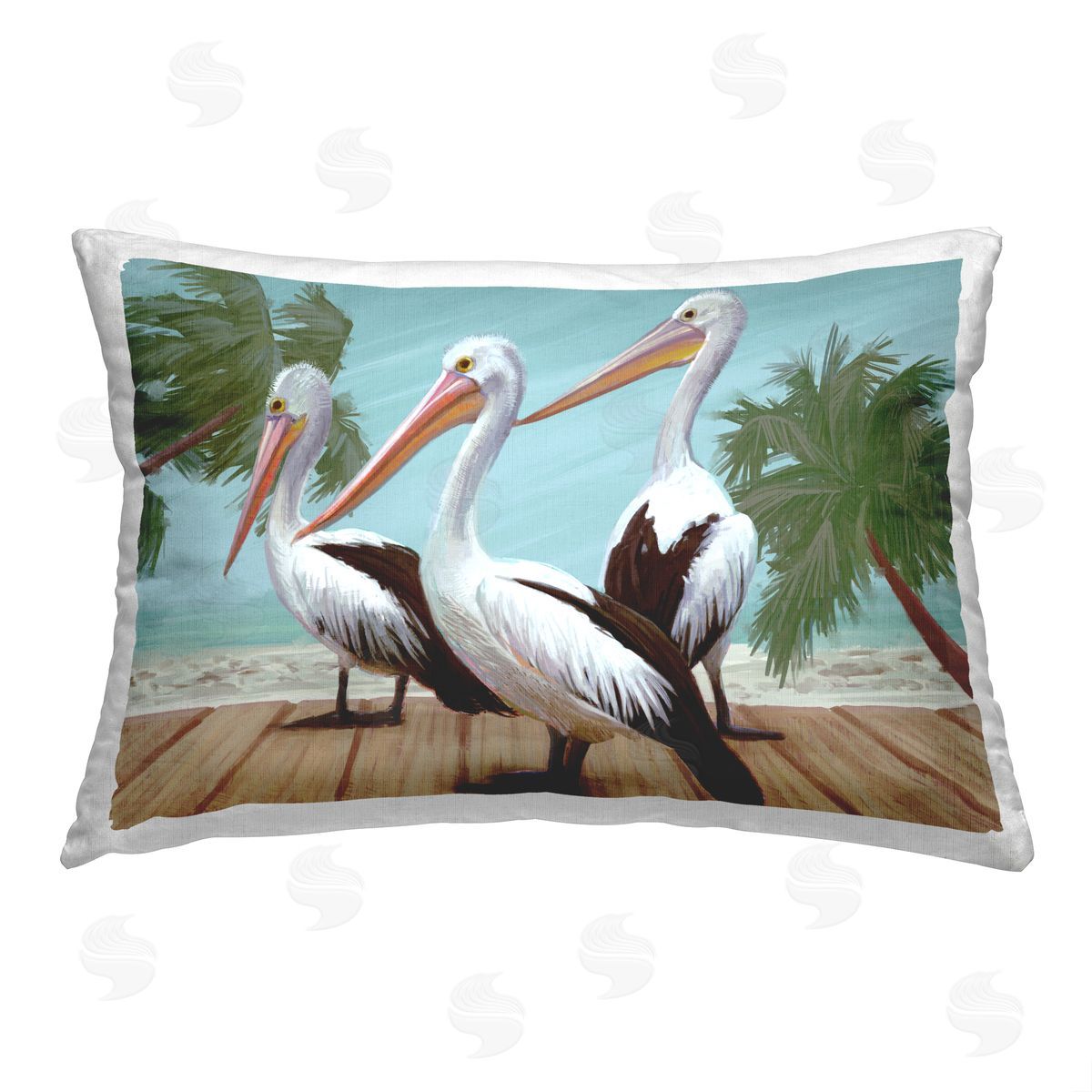 Ziwei Li Tropical Pelicans on Dock Printed Plush Polyester Throw Pillow