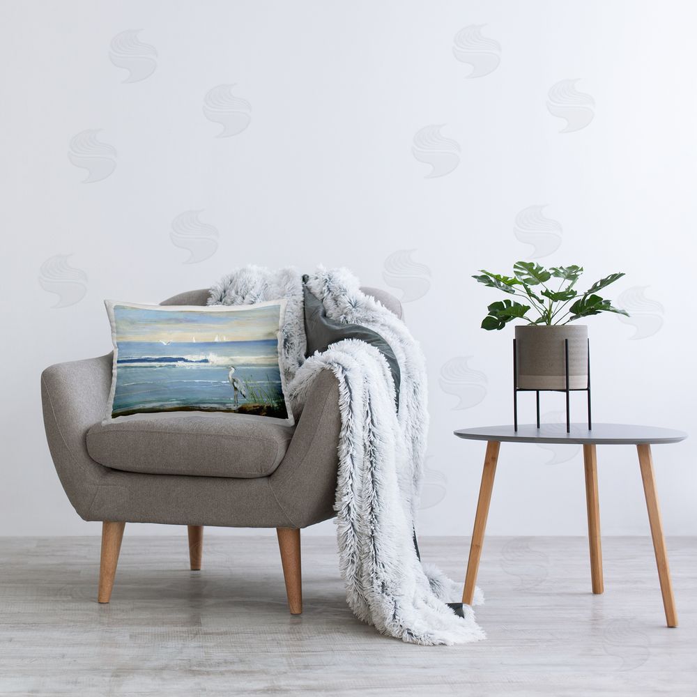 Sally Swatland Beach Birds on Shore Printed Plush Polyester Throw Pillow On Chair