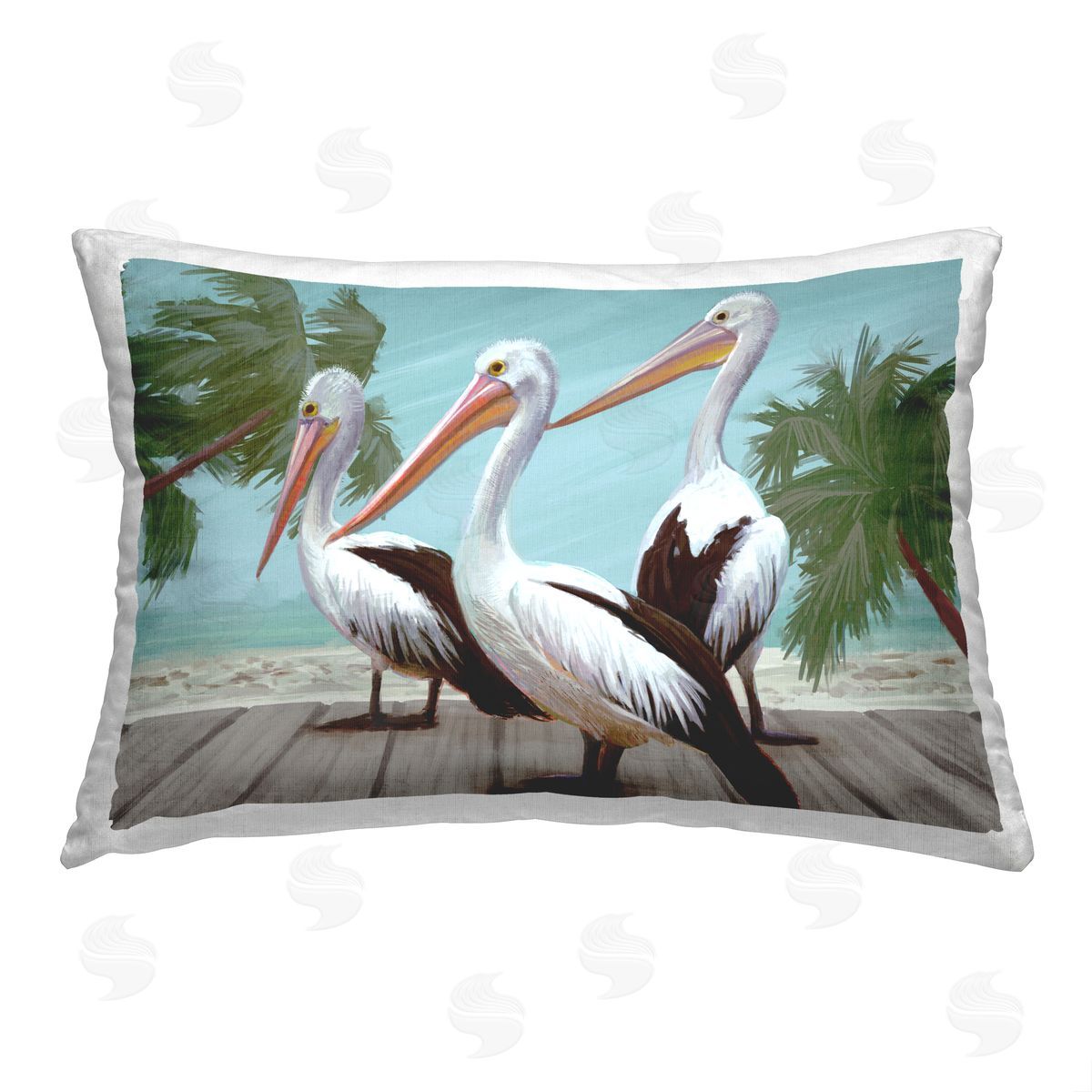 Ziwei Li Pelicans & Tropical Dock Printed Plush Polyester Throw Pillow