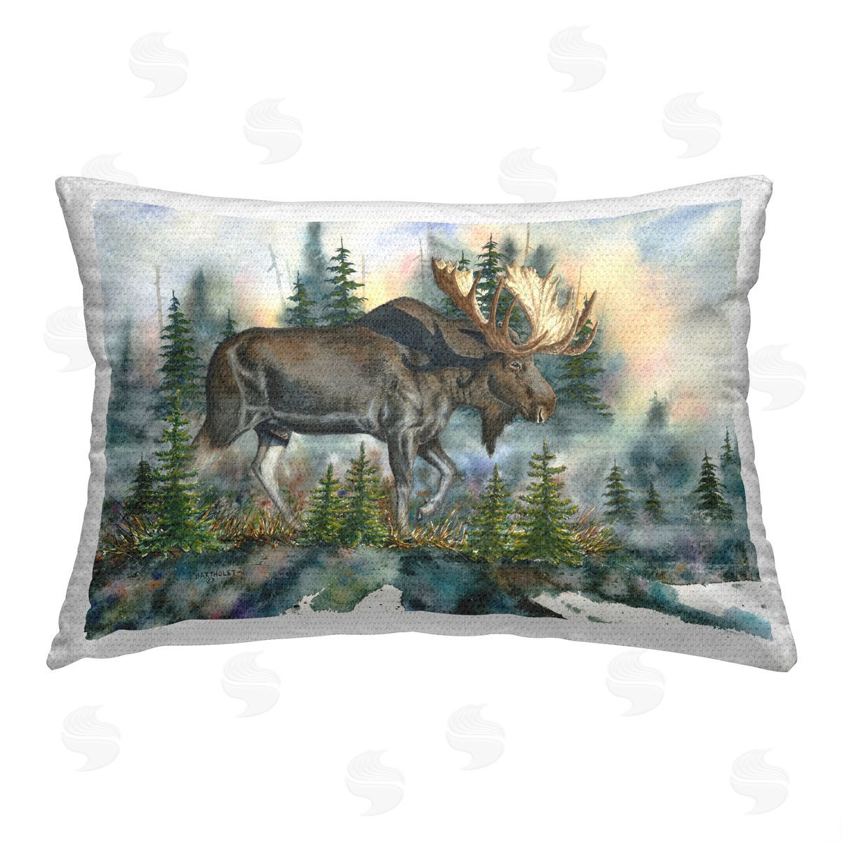 Dave Bartholet Modern Woodland Moose Outdoor Quick-Dry Polyester Printed Throw Pillow