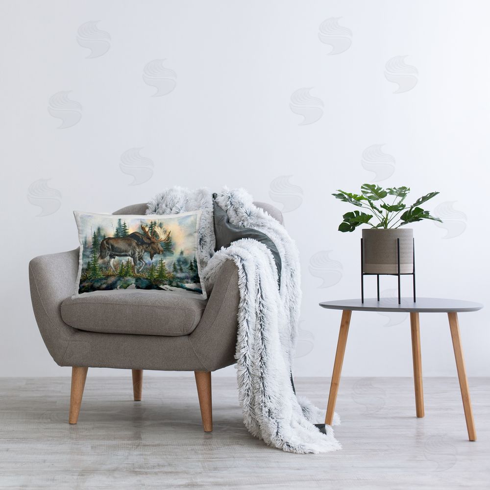 Dave Bartholet Modern Woodland Moose Printed Plush Polyester Throw Pillow On Chair