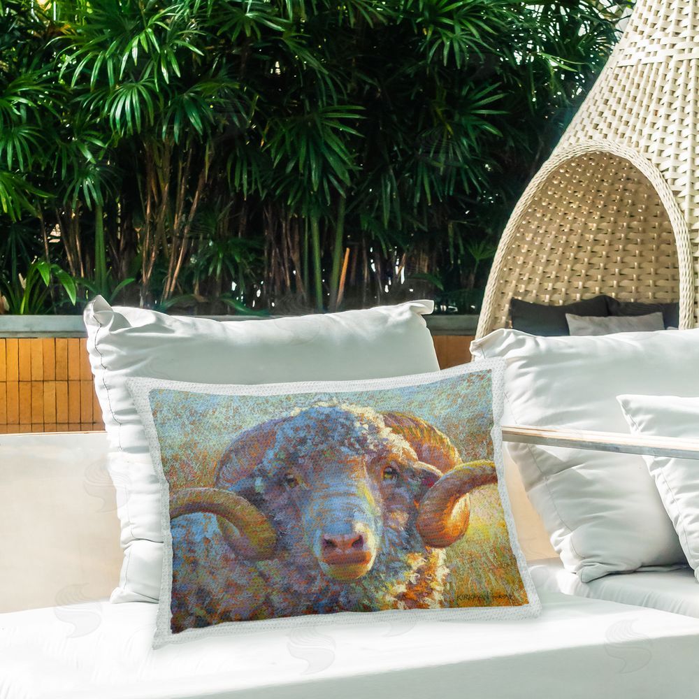 Rita Kirkman Modern Sheep Portrait Outdoor Quick-Dry Polyester Printed Throw Pillow in Back Yard