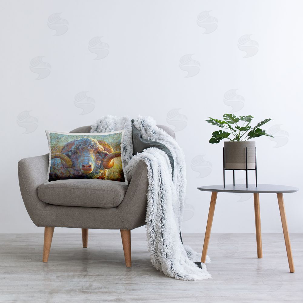 Rita Kirkman Modern Sheep Portrait Printed Plush Polyester Throw Pillow On Chair