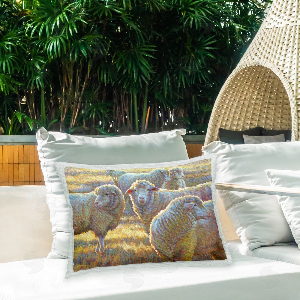 Rita Kirkman Sheep in Pasture Outdoor Quick-Dry Polyester Printed Throw Pillow in Back Yard