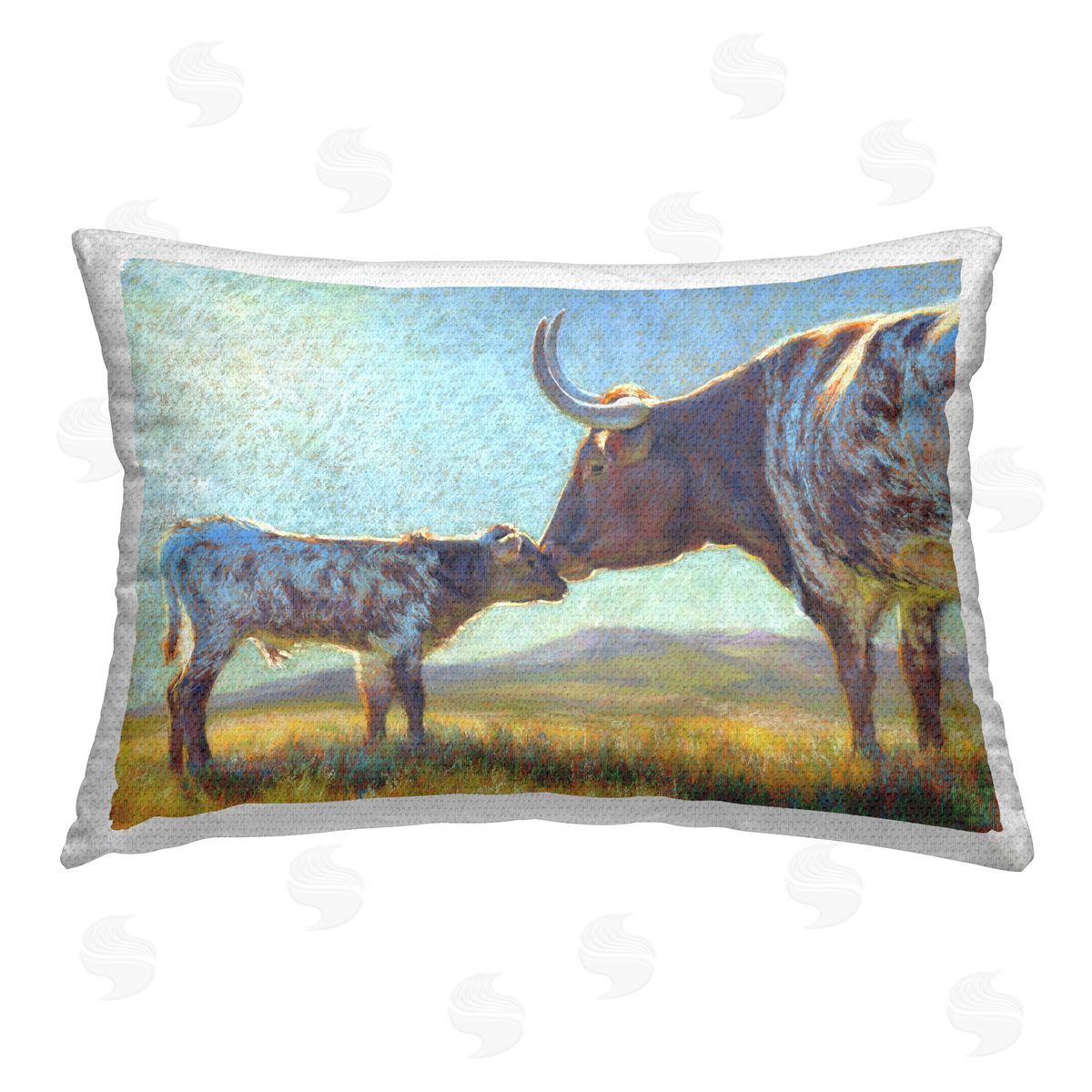 Rita Kirkman Longhorn Cow & Baby Outdoor Quick-Dry Polyester Printed Throw Pillow