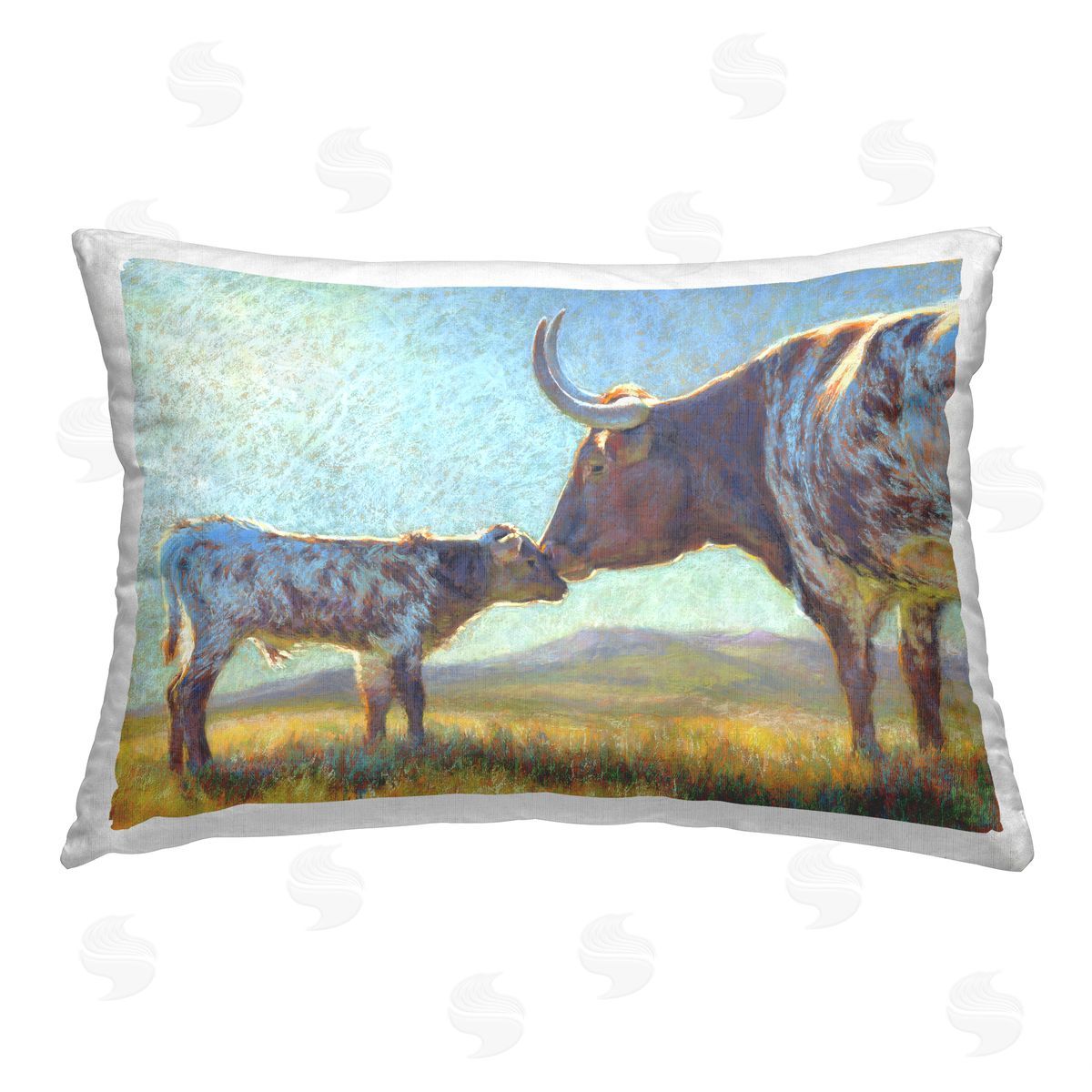 Rita Kirkman Longhorn Cow & Baby Printed Plush Polyester Throw Pillow