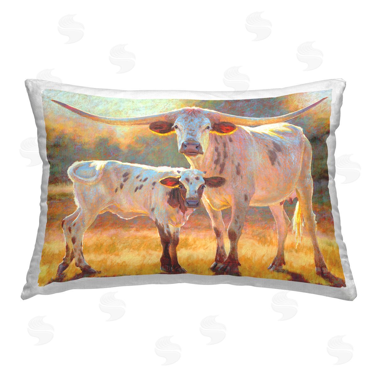Rita Kirkman Longhorn & Calf Printed Plush Polyester Throw Pillow
