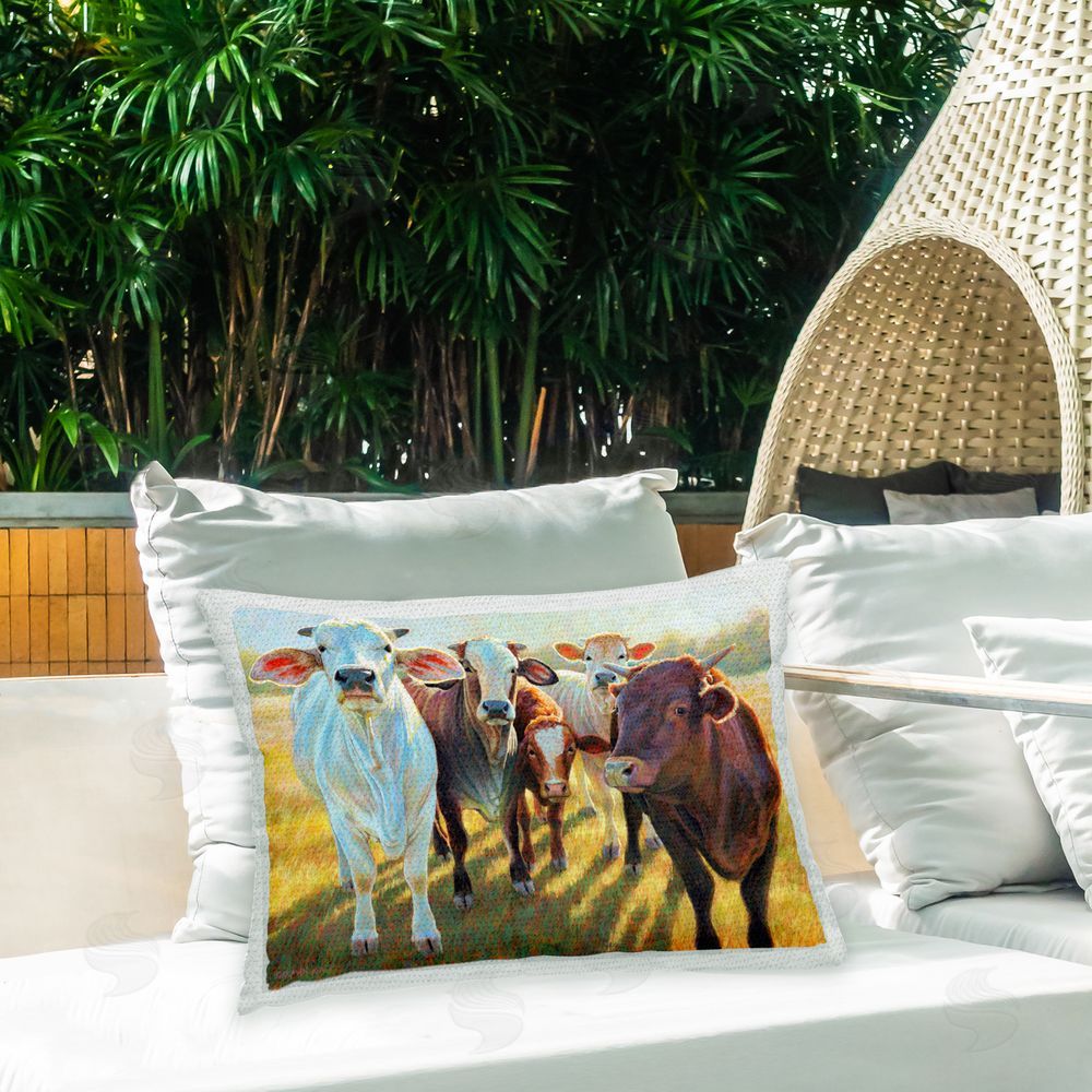 Rita Kirkman Cows in Pasture Outdoor Quick-Dry Polyester Printed Throw Pillow in Back Yard