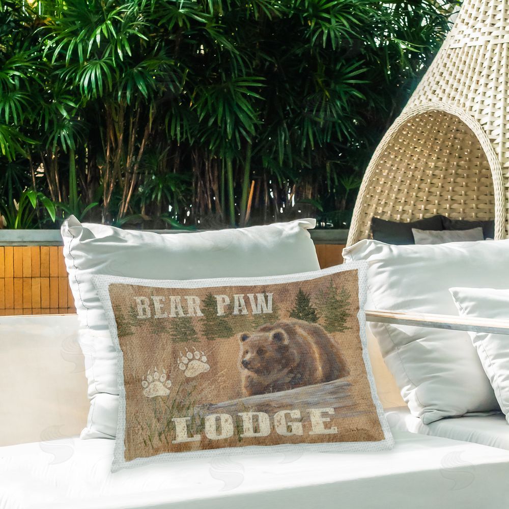 Pam Britton Bear Paw Lodge Outdoor Quick-Dry Polyester Printed Throw Pillow in Back Yard