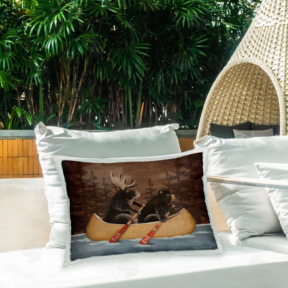 Stephanie Workman Marrott Rustic Animals Canoe Outdoor Quick-Dry Polyester Printed Throw Pillow in Back Yard