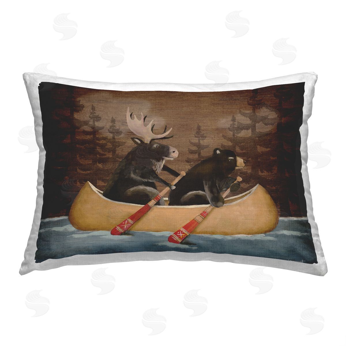 Stephanie Workman Marrott Rustic Animals Canoe Printed Plush Polyester Throw Pillow