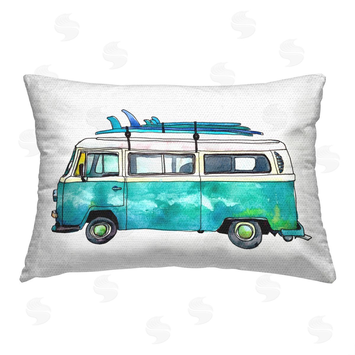 Paul McCreery Blue Summer Minibus Outdoor Quick-Dry Polyester Printed Throw Pillow