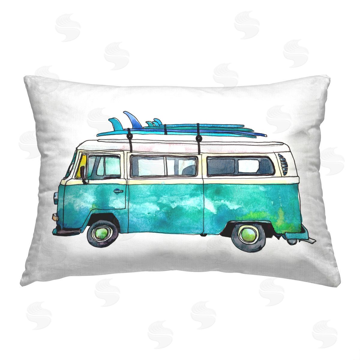 Paul McCreery Blue Summer Minibus Printed Plush Polyester Throw Pillow