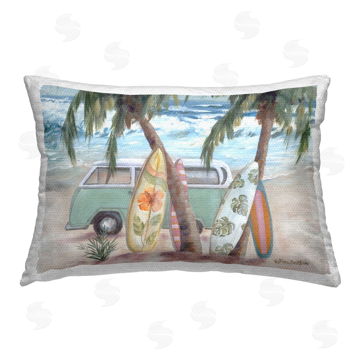 Pam Britton Surfboards in Tropical Scene Outdoor Quick-Dry Polyester Printed Throw Pillow