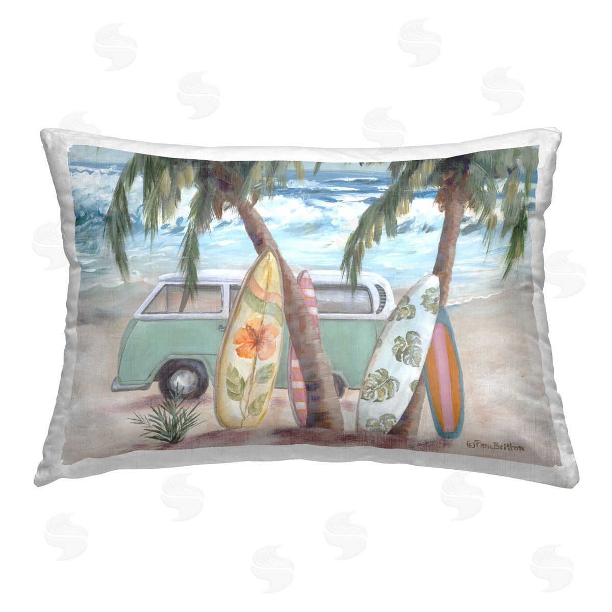 Pam Britton Surfboards in Tropical Scene Printed Plush Polyester Throw Pillow