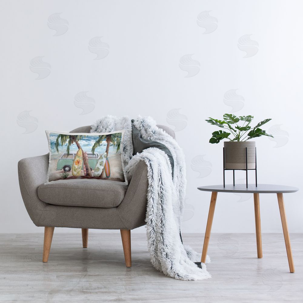Pam Britton Surfboards in Tropical Scene Printed Plush Polyester Throw Pillow On Chair