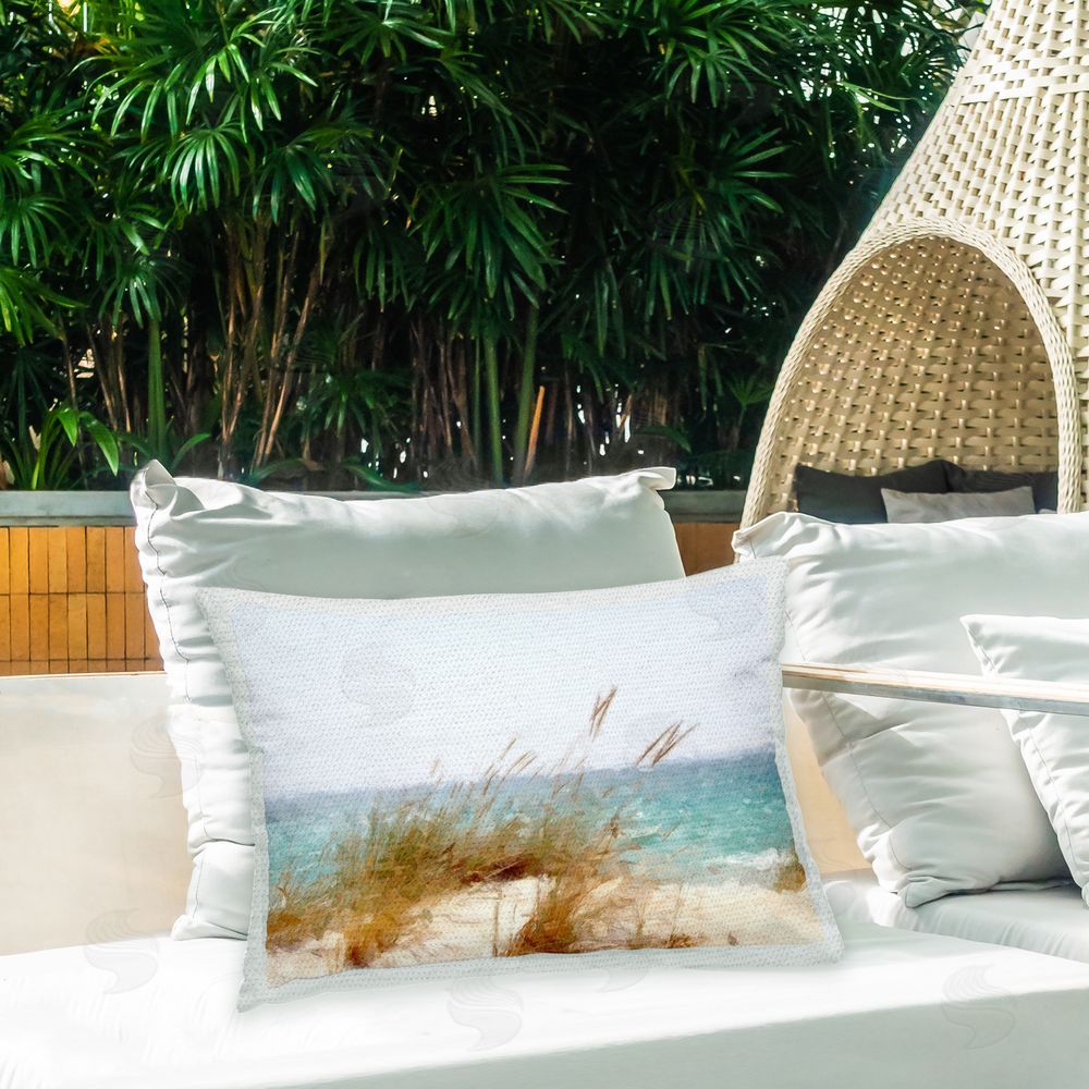 Kim Curinga Seaside Reeds on Beach Outdoor Quick-Dry Polyester Printed Throw Pillow in Back Yard