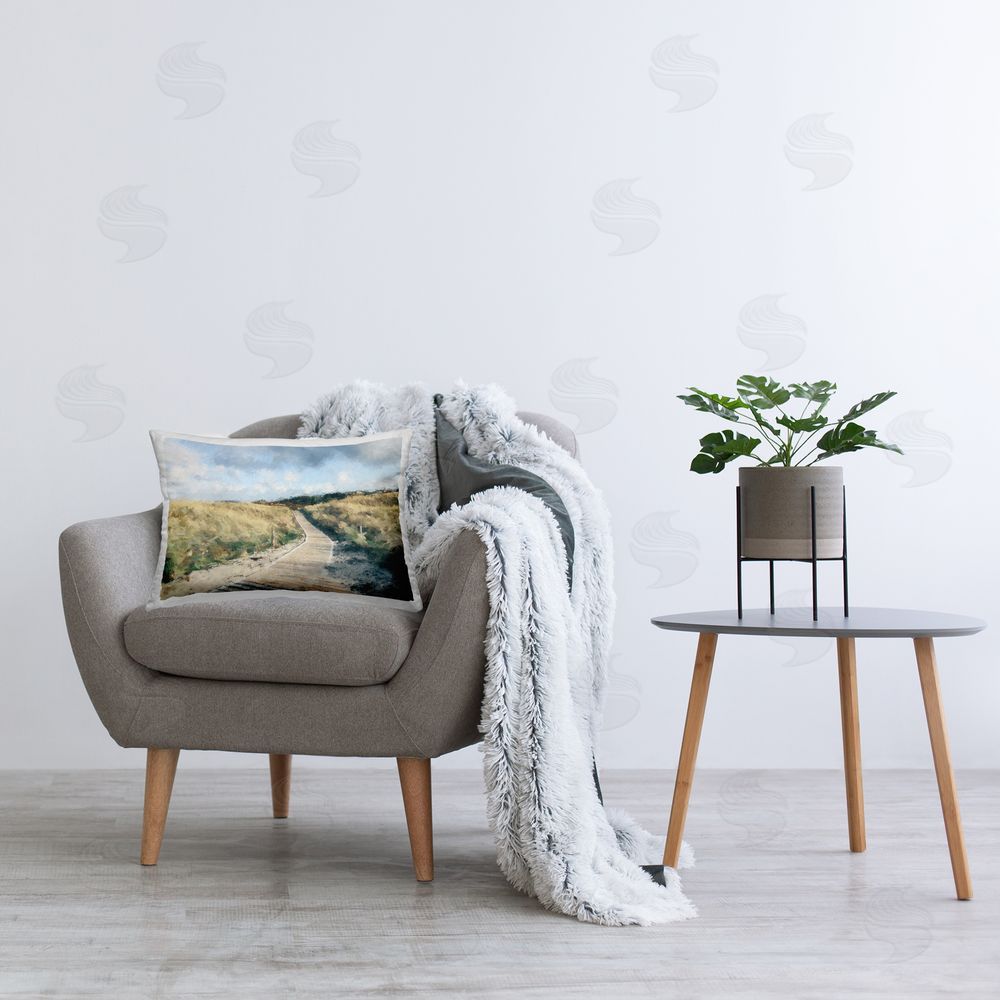Kim Curinga Coastal Boardwalk Scenery Printed Plush Polyester Throw Pillow On Chair
