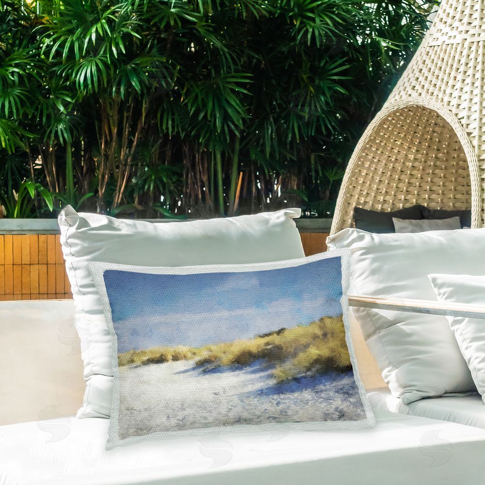Kim Curinga Sandy Seaside Shore Outdoor Quick-Dry Polyester Printed Throw Pillow in Back Yard