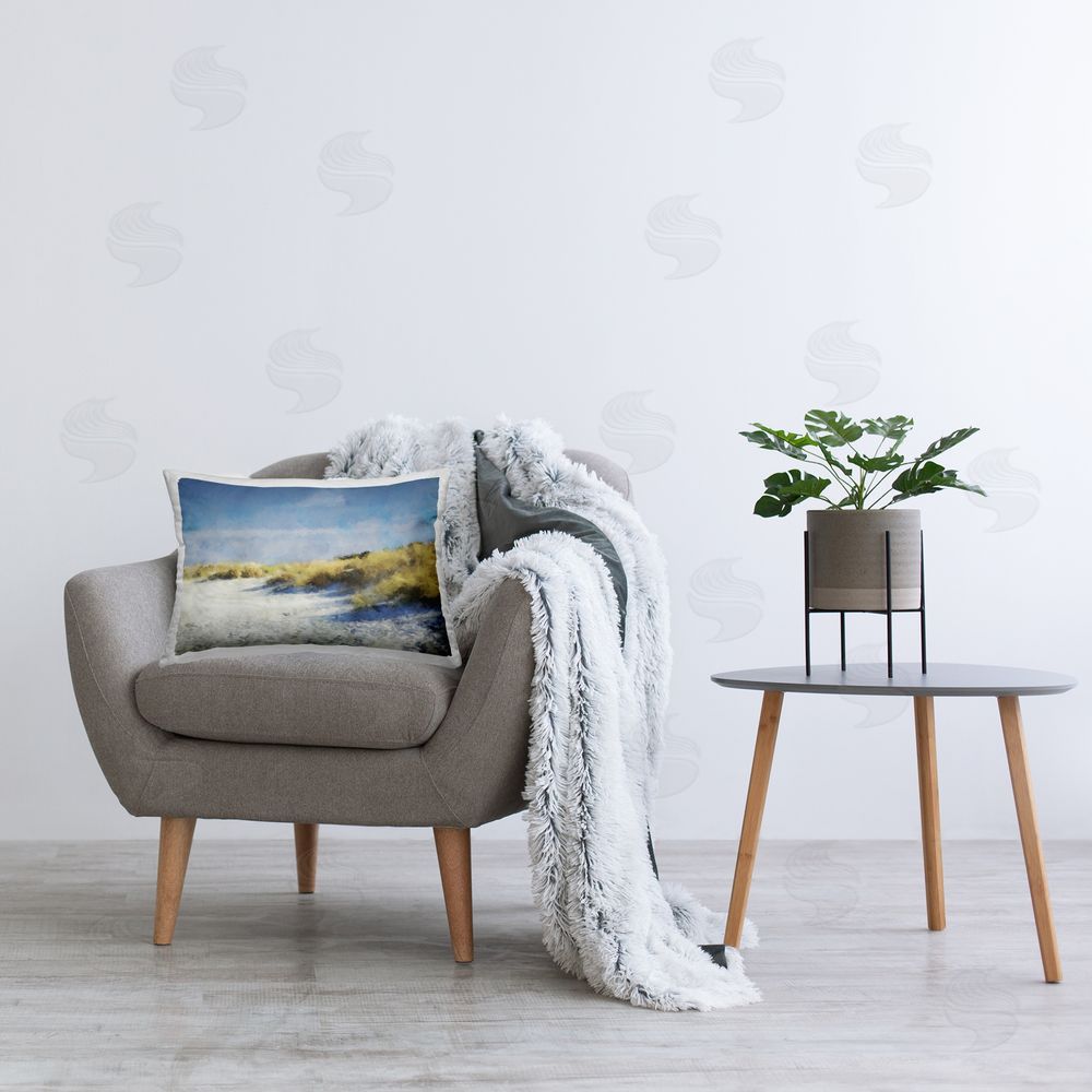 Kim Curinga Sandy Seaside Shore Printed Plush Polyester Throw Pillow On Chair