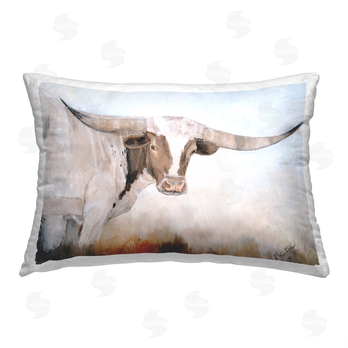 Kathy Winkler Abstract Longhorn Cow Printed Plush Polyester Throw Pillow