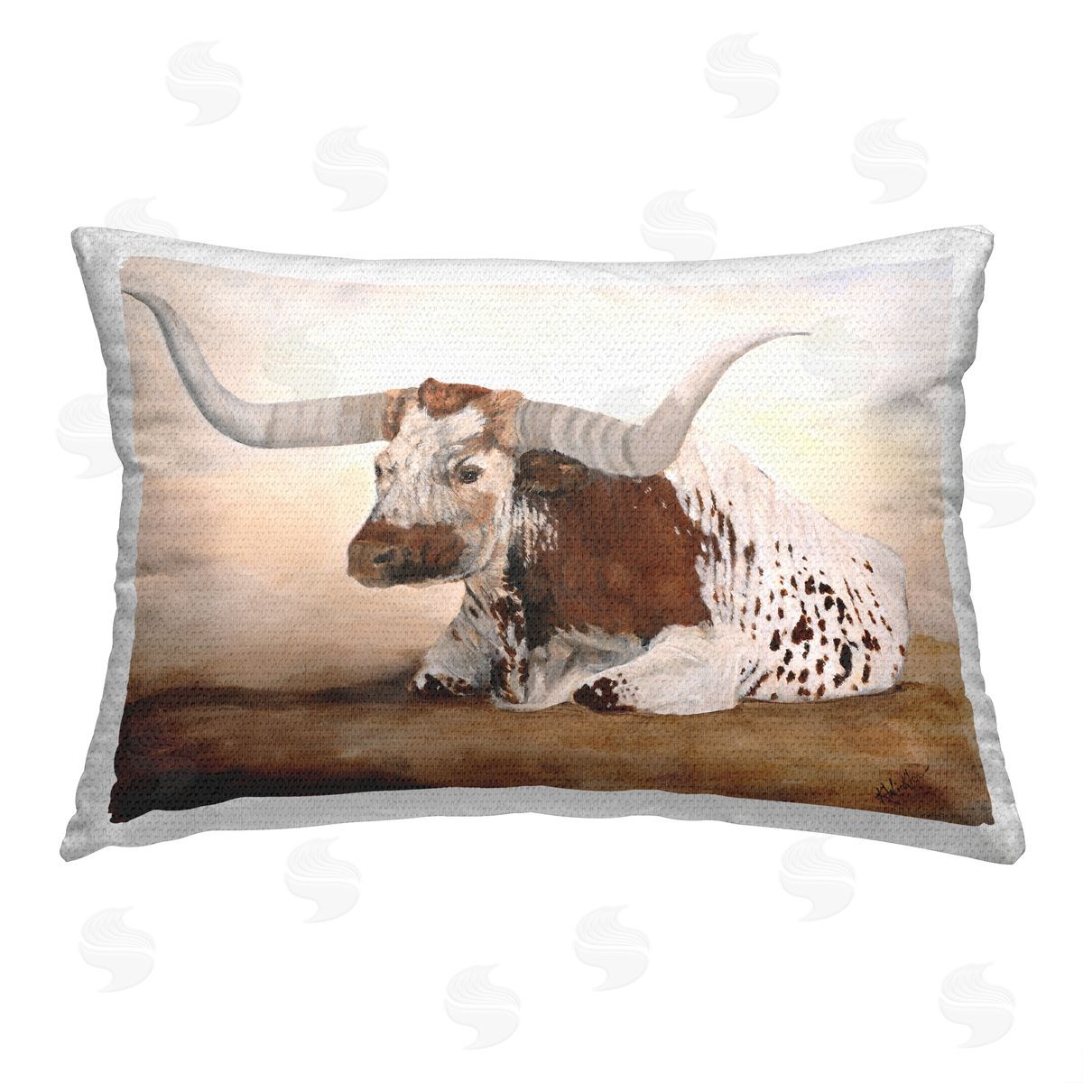 Kathy Winkler Farmhouse Longhorn Portrait Outdoor Quick-Dry Polyester Printed Throw Pillow