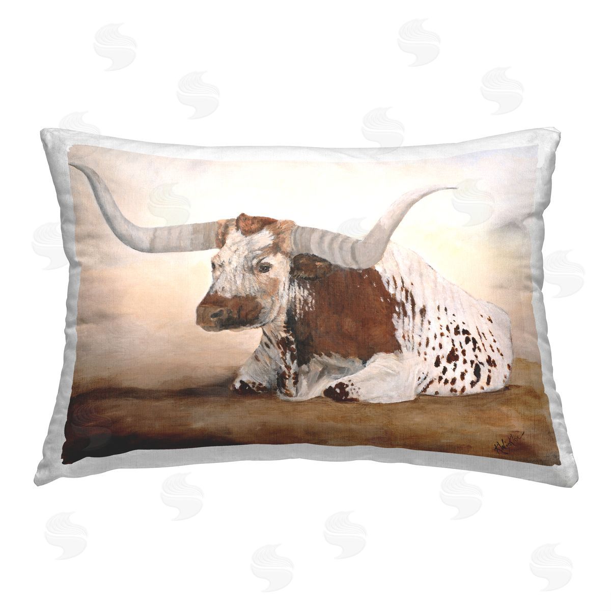 Kathy Winkler Farmhouse Longhorn Portrait Printed Plush Polyester Throw Pillow