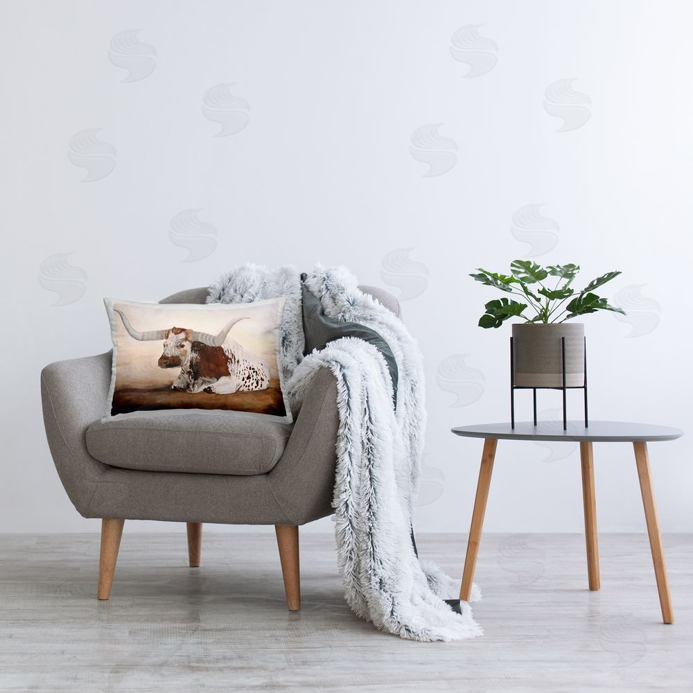 Kathy Winkler Farmhouse Longhorn Portrait Printed Plush Polyester Throw Pillow On Chair