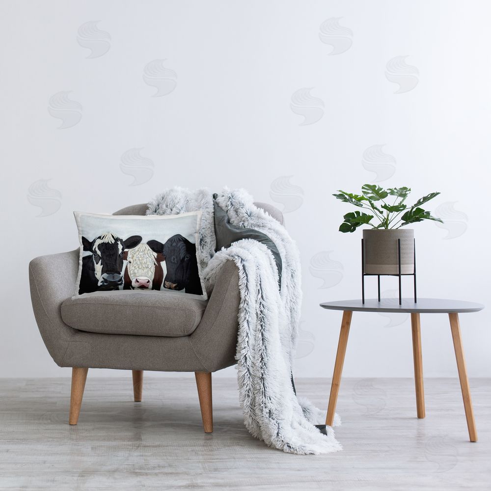 Ashley Justice Three Farmhouse Cows Printed Plush Polyester Throw Pillow On Chair
