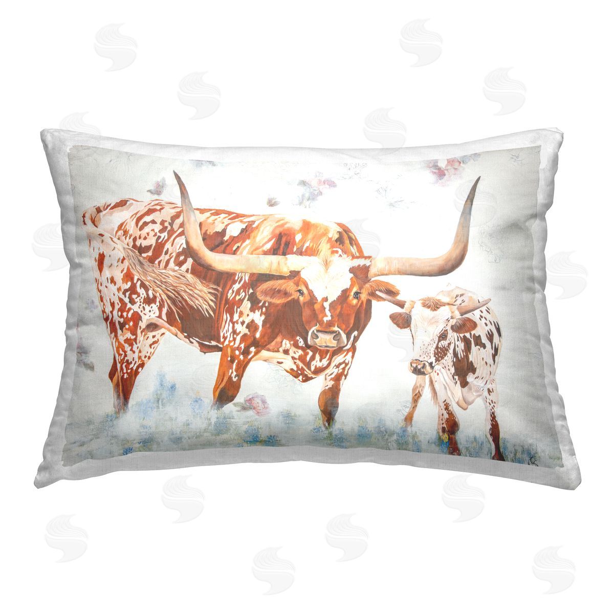 Diane Fifer Longhorn Cow & Calf Printed Plush Polyester Throw Pillow