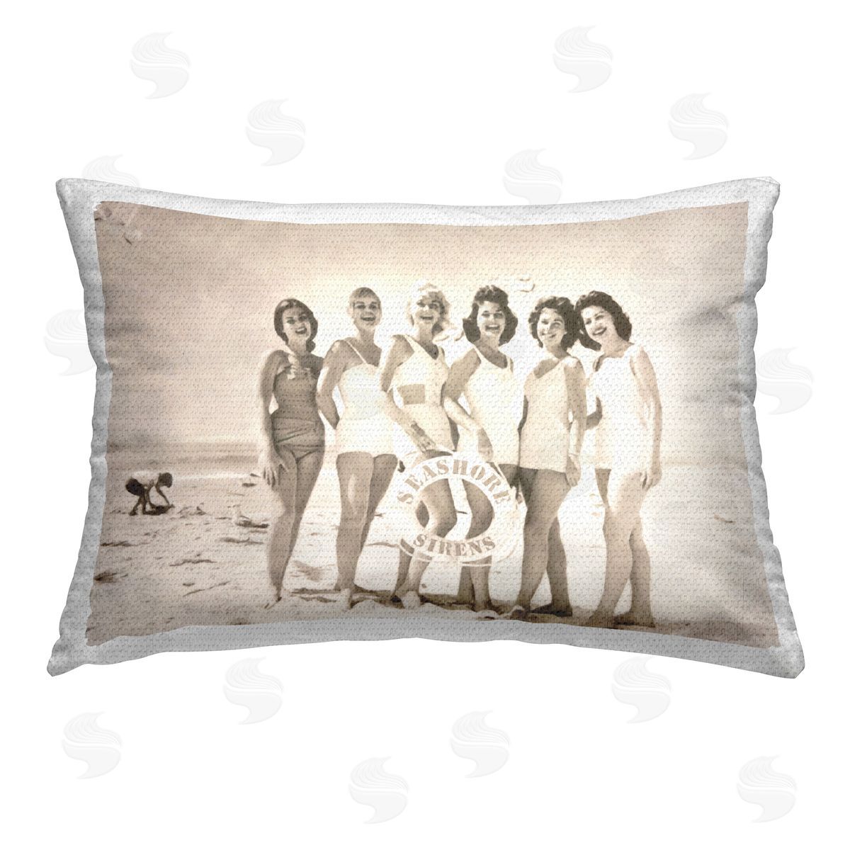 Graffitee Studios Vintage Seashore Sirens Outdoor Quick-Dry Polyester Printed Throw Pillow