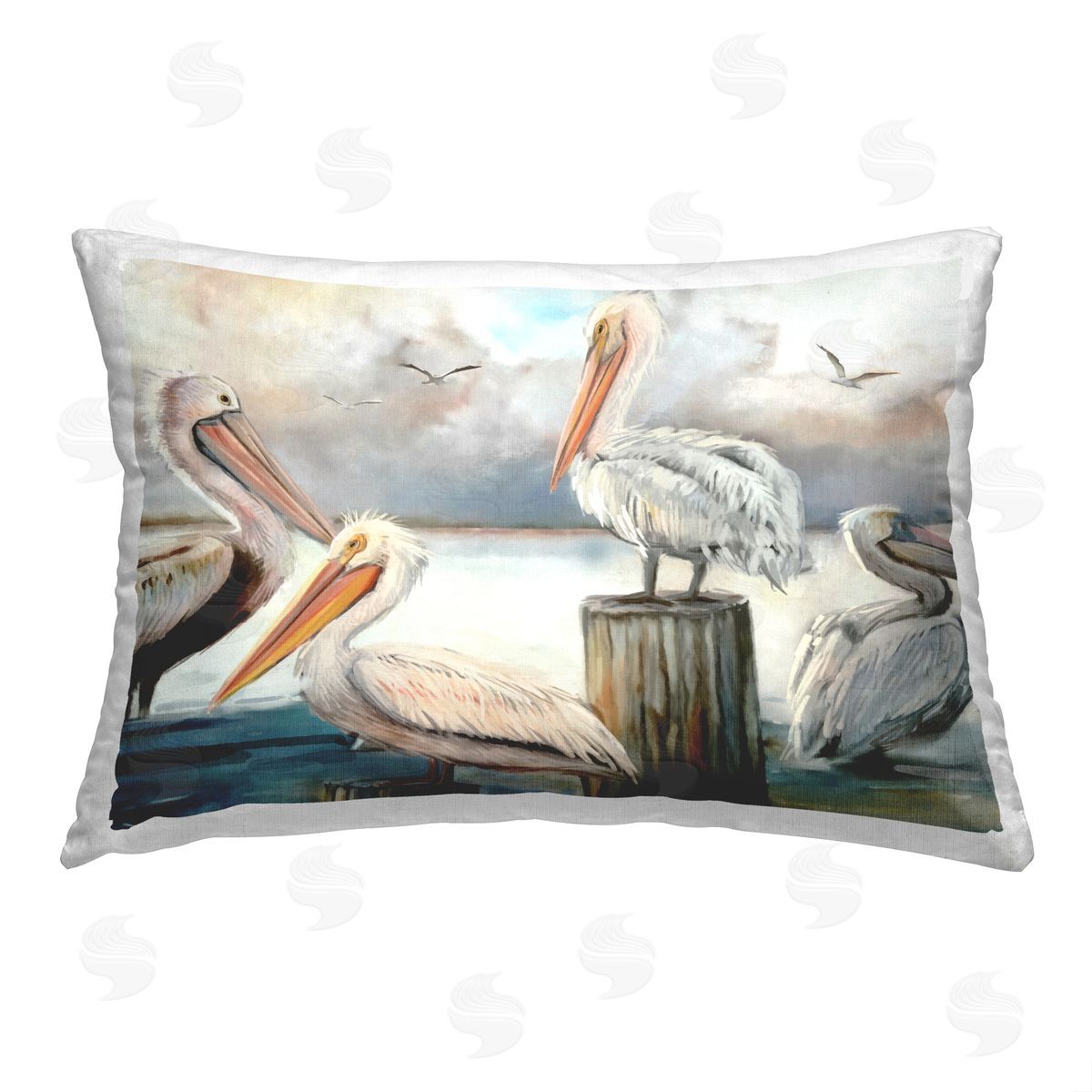 Ziwei Li Pelicans at Seaside Printed Plush Polyester Throw Pillow