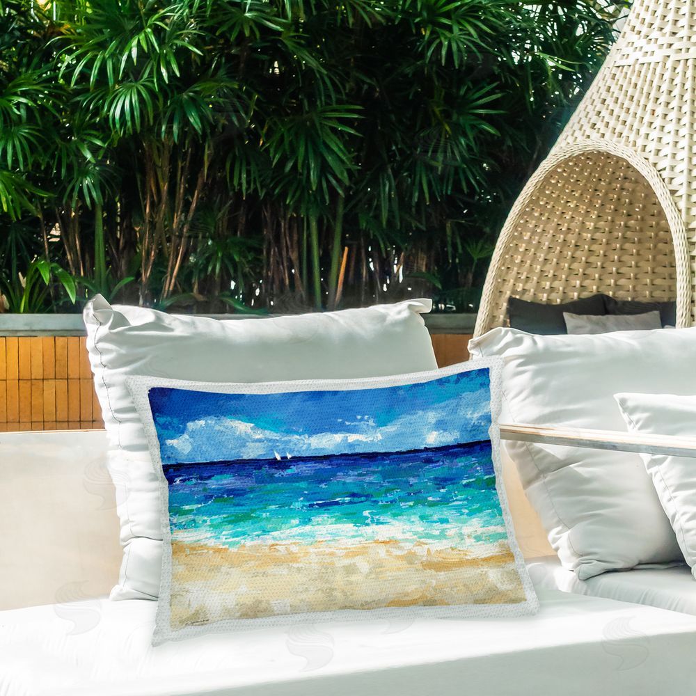 Trevor Copenhaver Abstract Shore Scenery Outdoor Quick-Dry Polyester Printed Throw Pillow in Back Yard