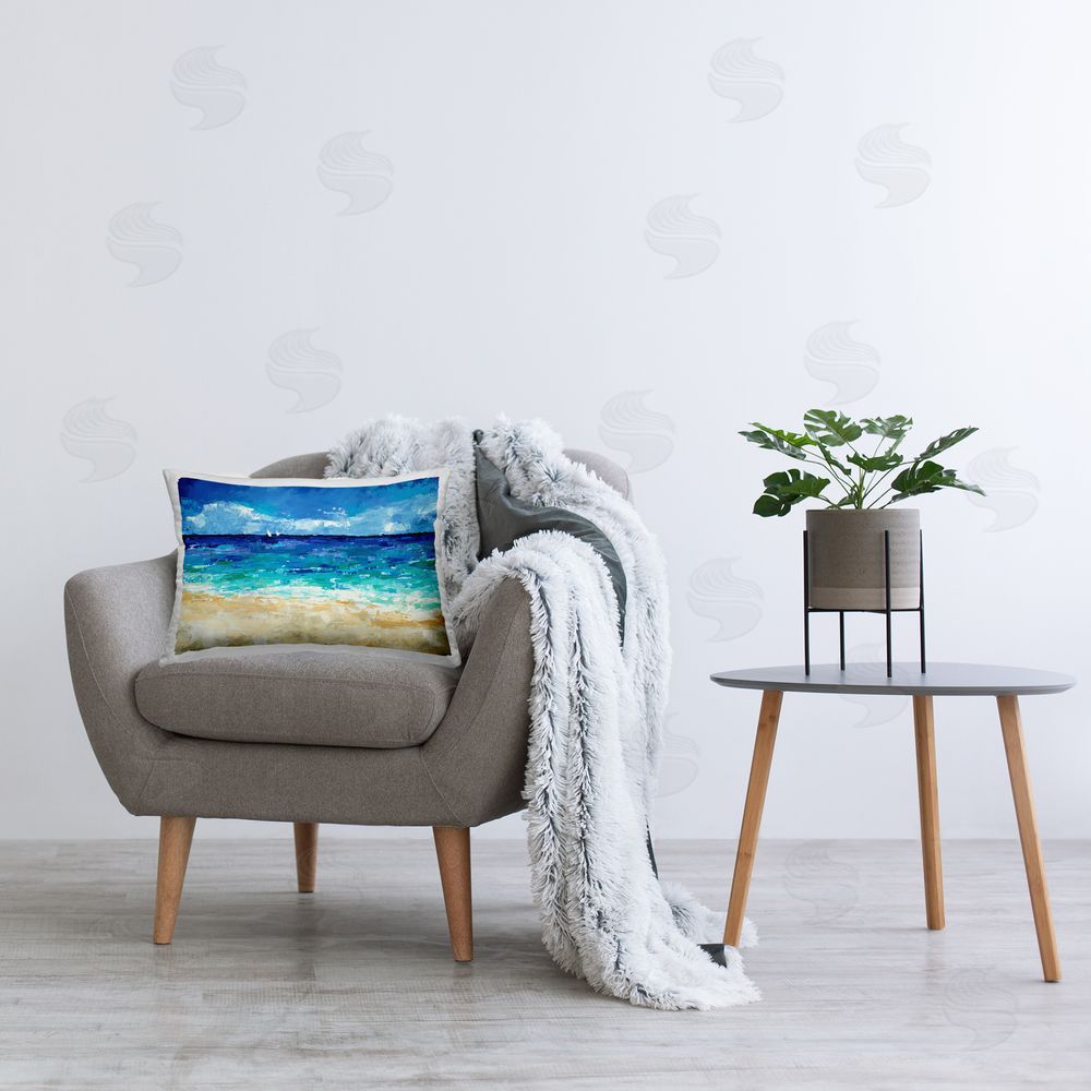 Trevor Copenhaver Abstract Shore Scenery Printed Plush Polyester Throw Pillow On Chair