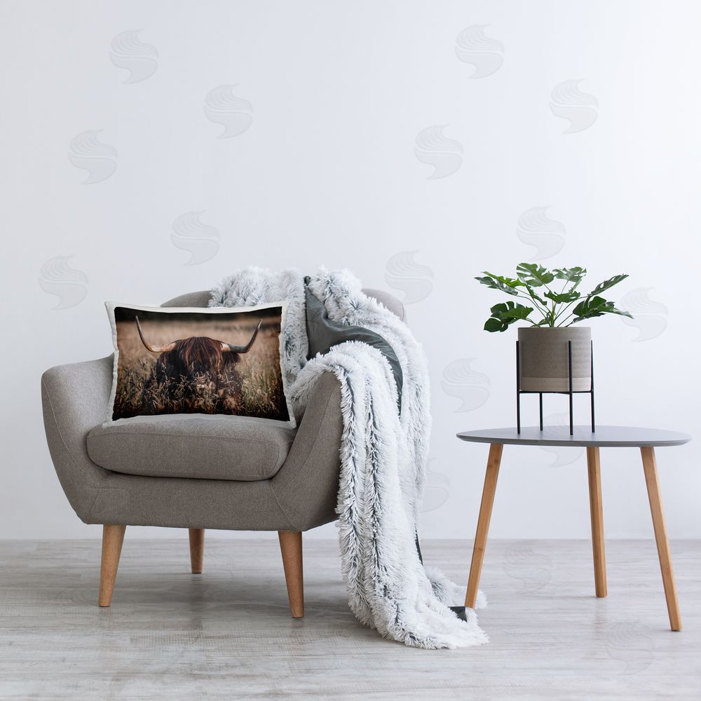 Stupell Studio Brown Highland Cattle Printed Plush Polyester Throw Pillow On Chair