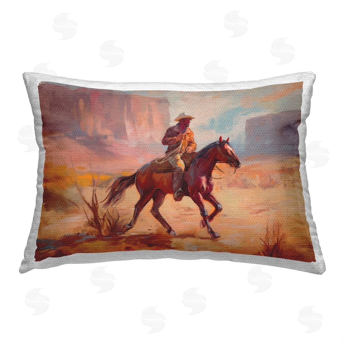 Ziwei Li Cowboy Desert Landscape Outdoor Quick-Dry Polyester Printed Throw Pillow
