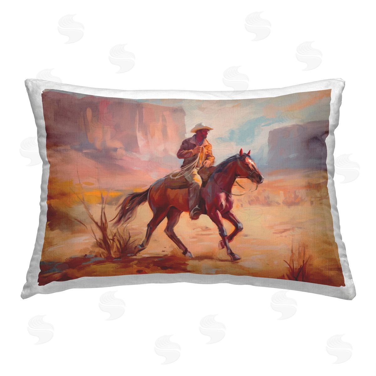 Ziwei Li Cowboy Desert Landscape Printed Plush Polyester Throw Pillow