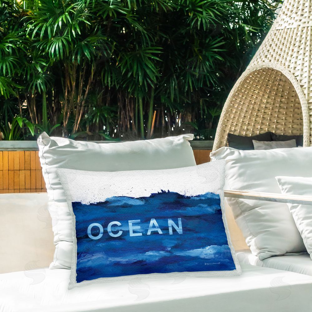 Stephanie Workman Marrott Abstract Ocean Phrase Outdoor Quick-Dry Polyester Printed Throw Pillow in Back Yard