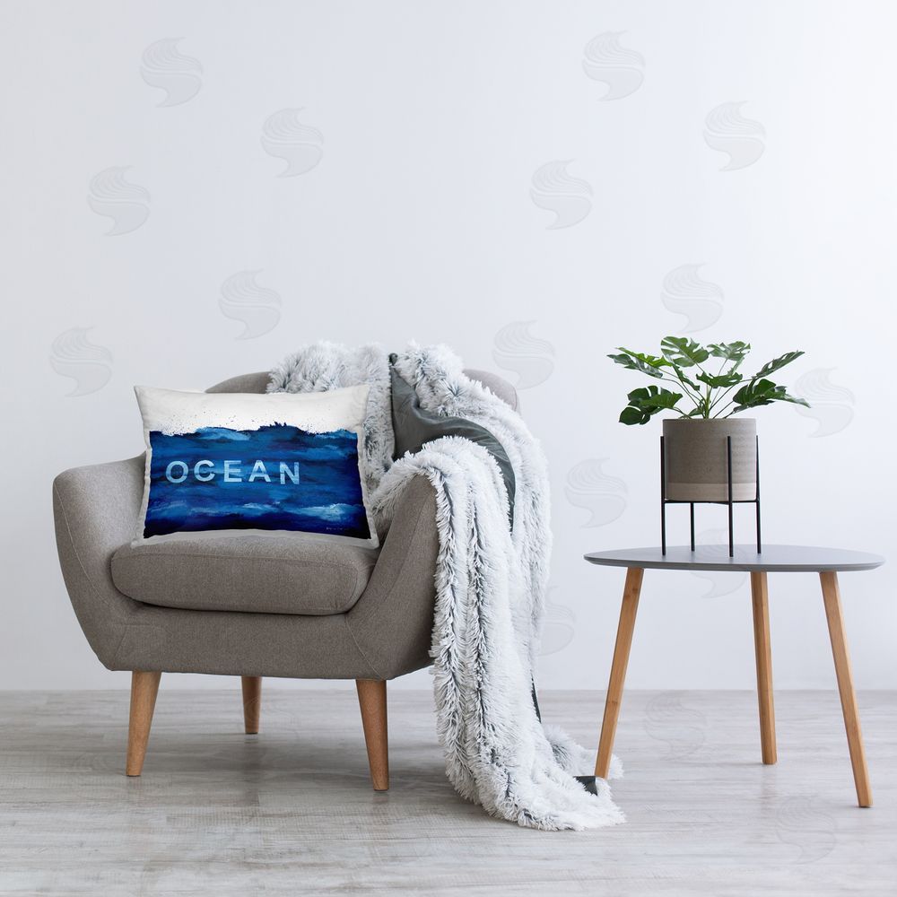 Stephanie Workman Marrott Abstract Ocean Phrase Printed Plush Polyester Throw Pillow On Chair