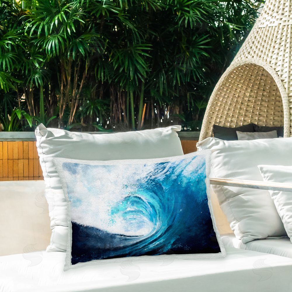 Ziwei Li Blue Tsunami Wave Outdoor Quick-Dry Polyester Printed Throw Pillow in Back Yard