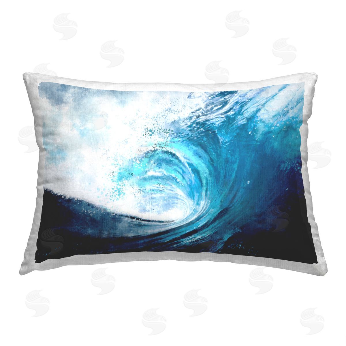 Ziwei Li Blue Tsunami Wave Printed Plush Polyester Throw Pillow