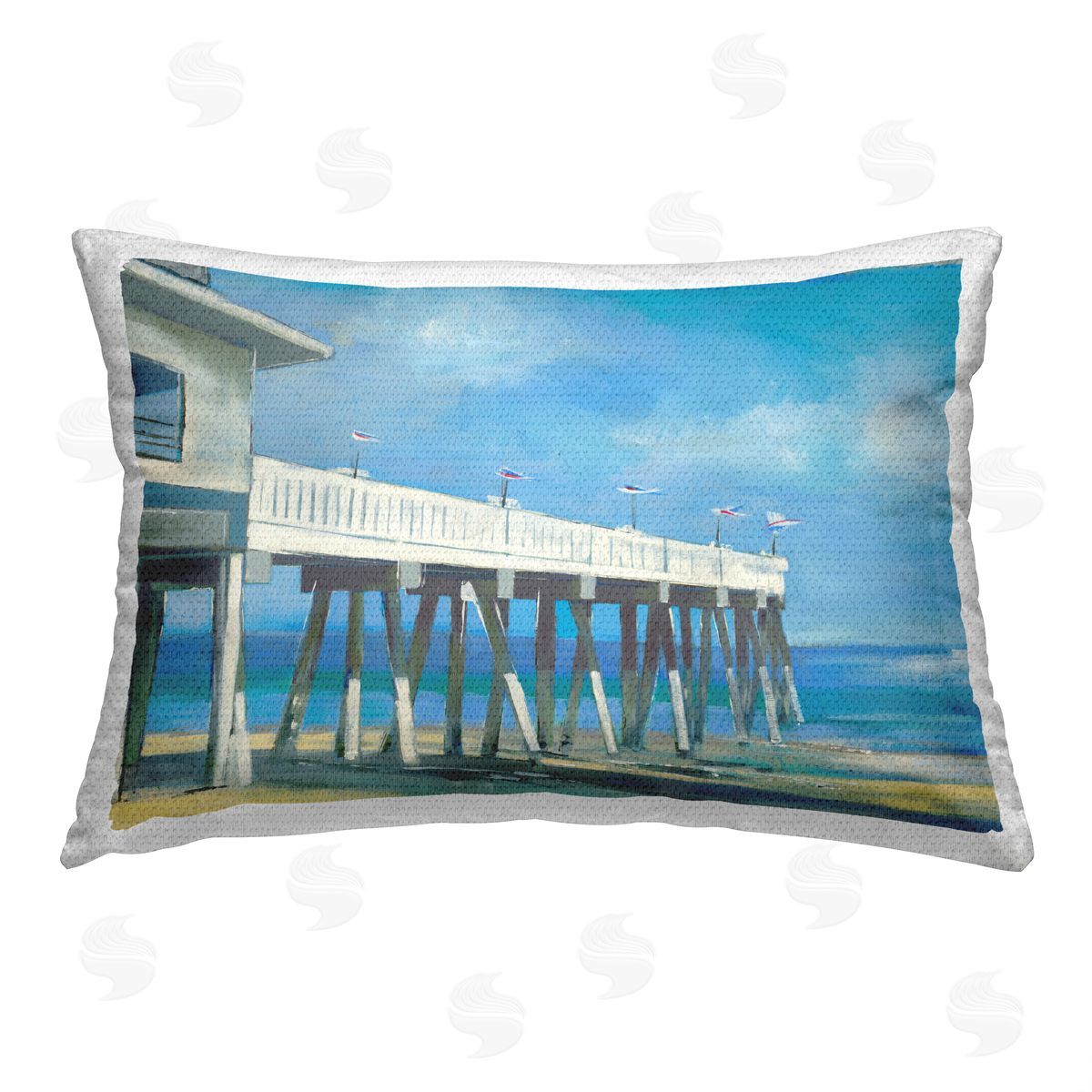 Jill Martin Beach Boardwalk Dock Outdoor Quick-Dry Polyester Printed Throw Pillow