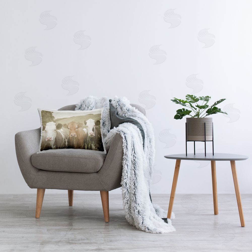 Daphne Polselli Cows in Rural Field Printed Plush Polyester Throw Pillow On Chair